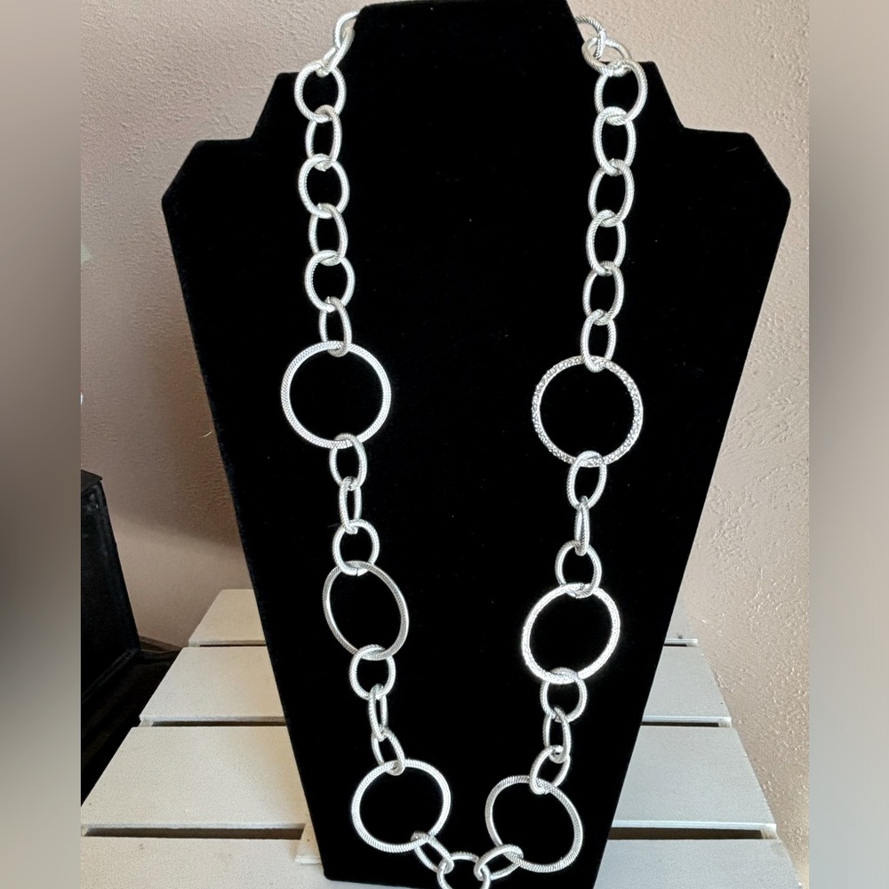 Silver Textured Link Statement Necklace - image 1